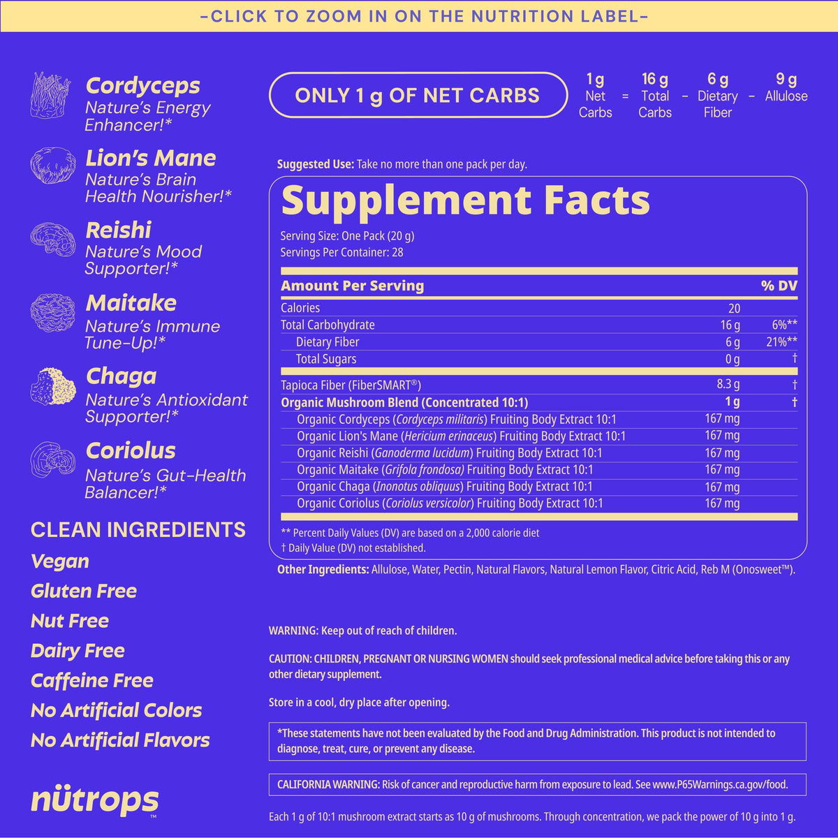Gummies Nutrops Grüns avec mélange de champignons, vue de côté