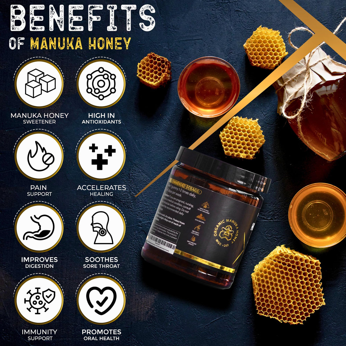 Gummies NutroTonic sur un fond en bois avec des ingrédients naturels