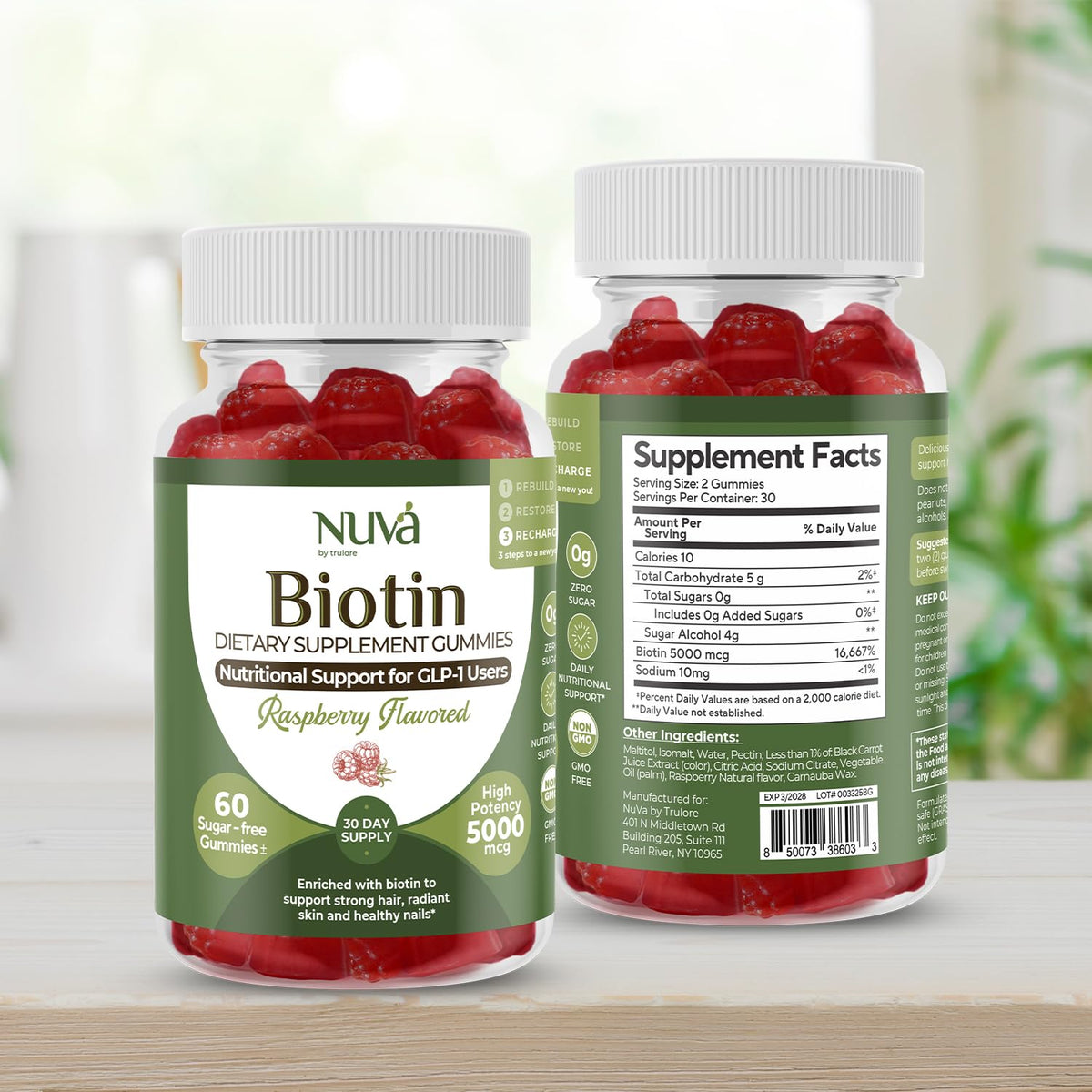 Gummies NuVa Biotine 5000 mcg, texture et couleur des gummies