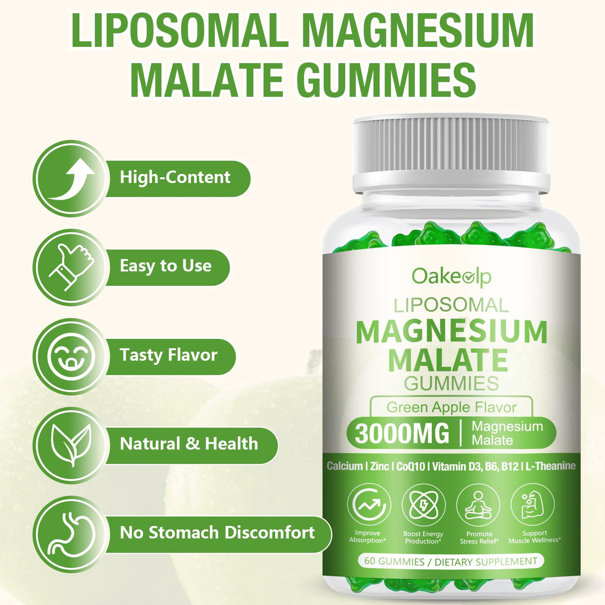 Gummies Oakevlp au magnésium malate, vue de dessus
