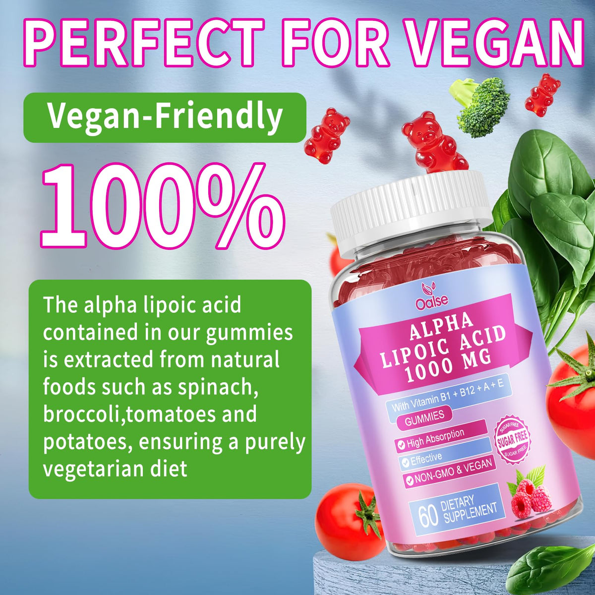 Gummies OALSE Acide Alpha-Lipoïque 1000mg et cuillère de dosage