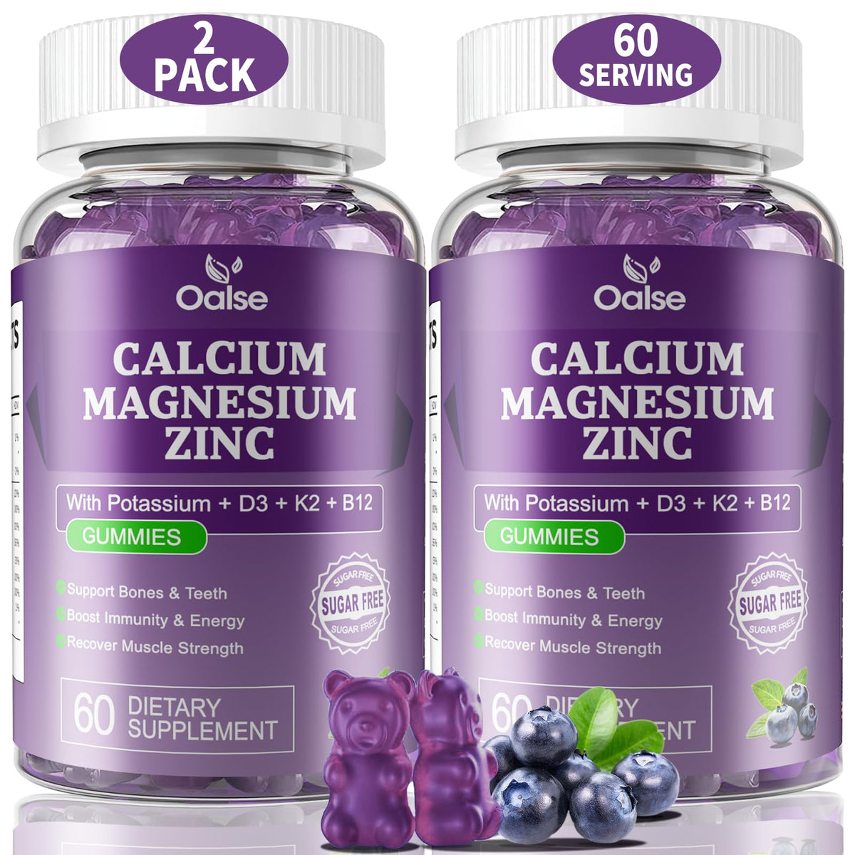 Gummies OALSE Calcium Magnésium Zinc avec Vitamine D3 K2, vue de face