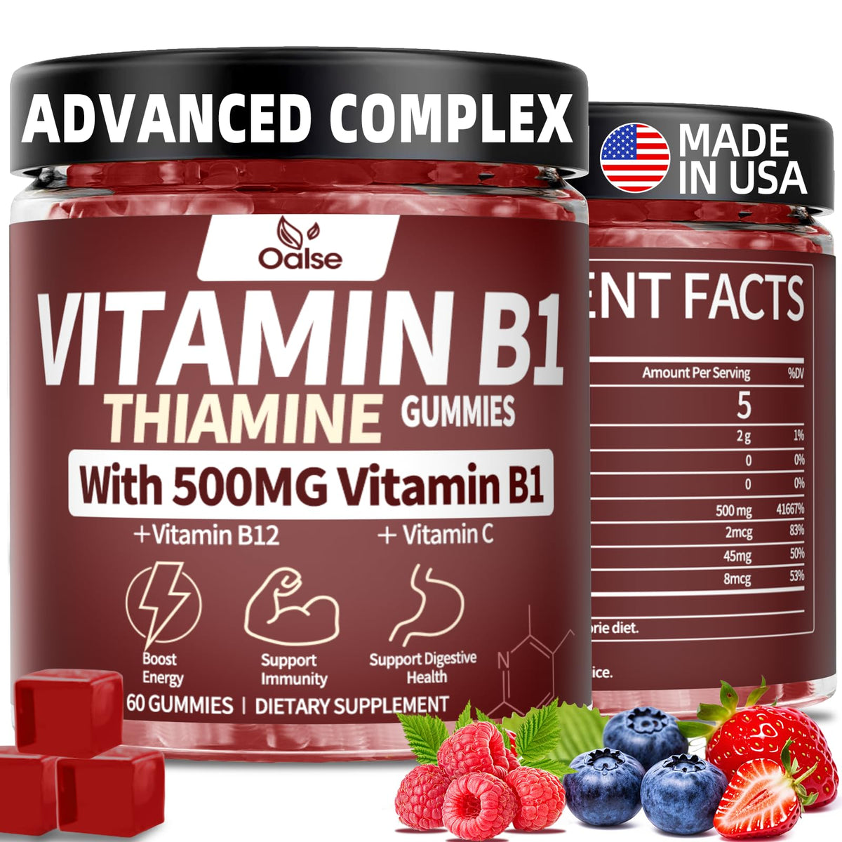 Gummies OALSE Vitamine B1 500mg boîte avant vue