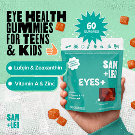 Gummies oculaires SAM+LEO montrant la texture et la couleur