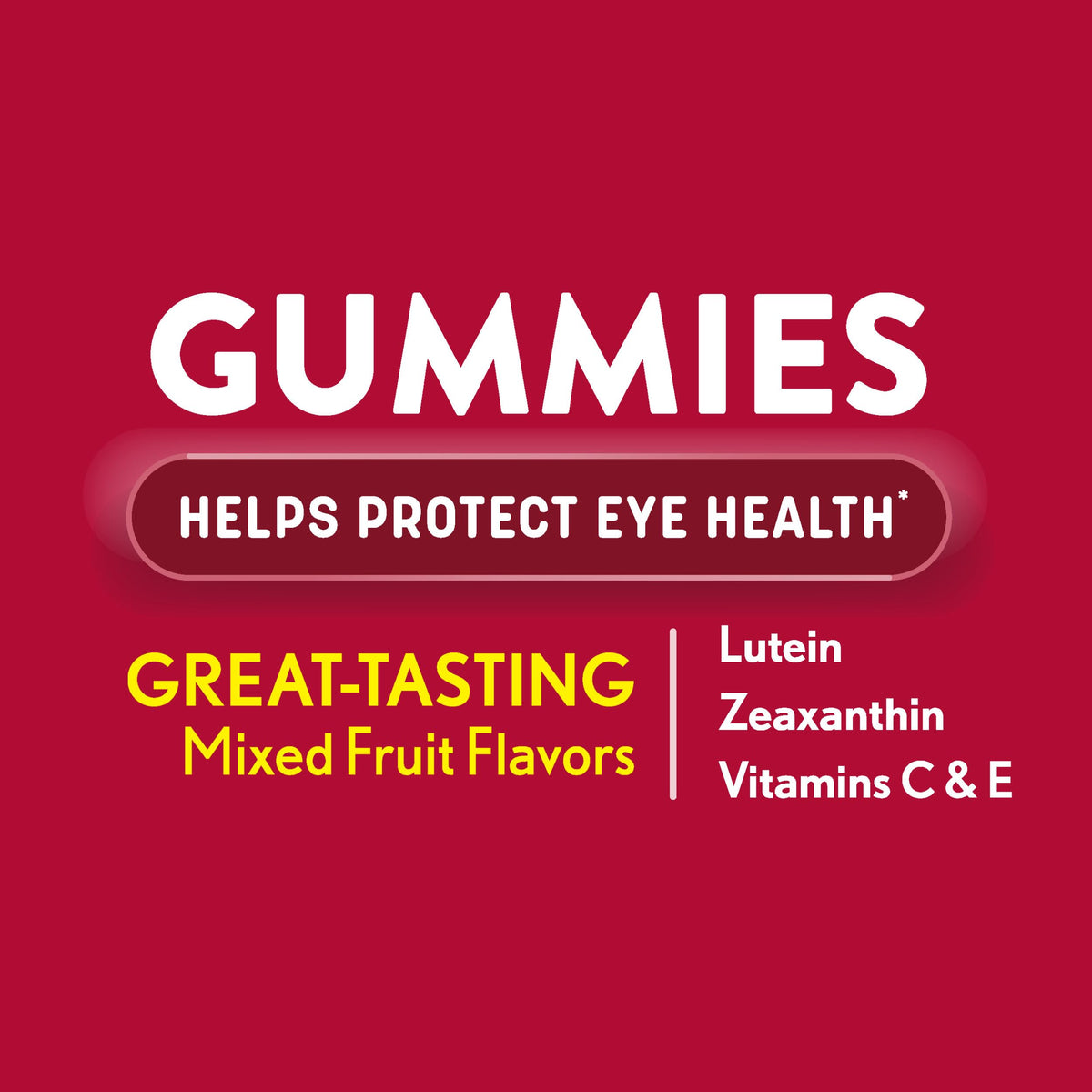 Gummies Ocuvite montrant la texture et la couleur fruitée