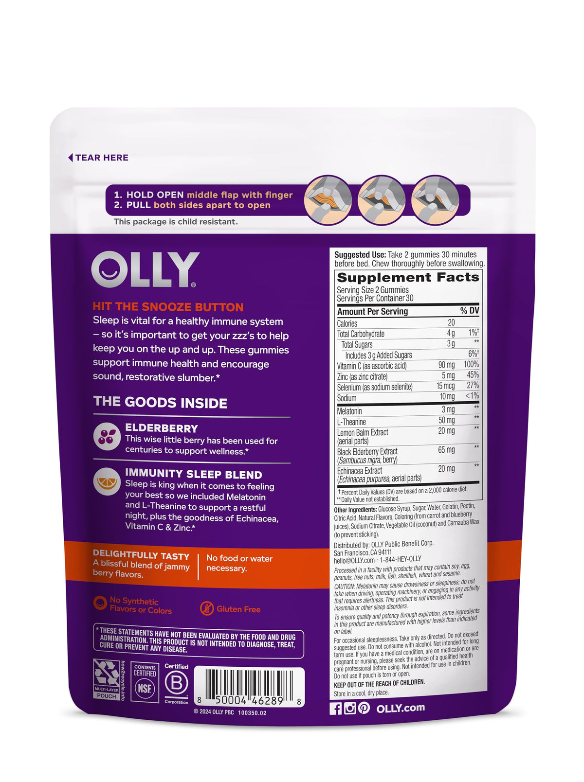 Gummies OLLY de Sommeil daily wellness, ouvert avec gummies visibles