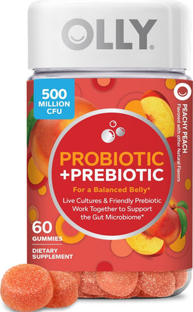 Gummies OLLY Prébiotiques et Probiotiques Pêche 500M CFU, vue avant
