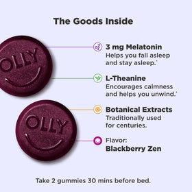 Gummies OLLY Sommeil avec un fond de mûres et de menthe
