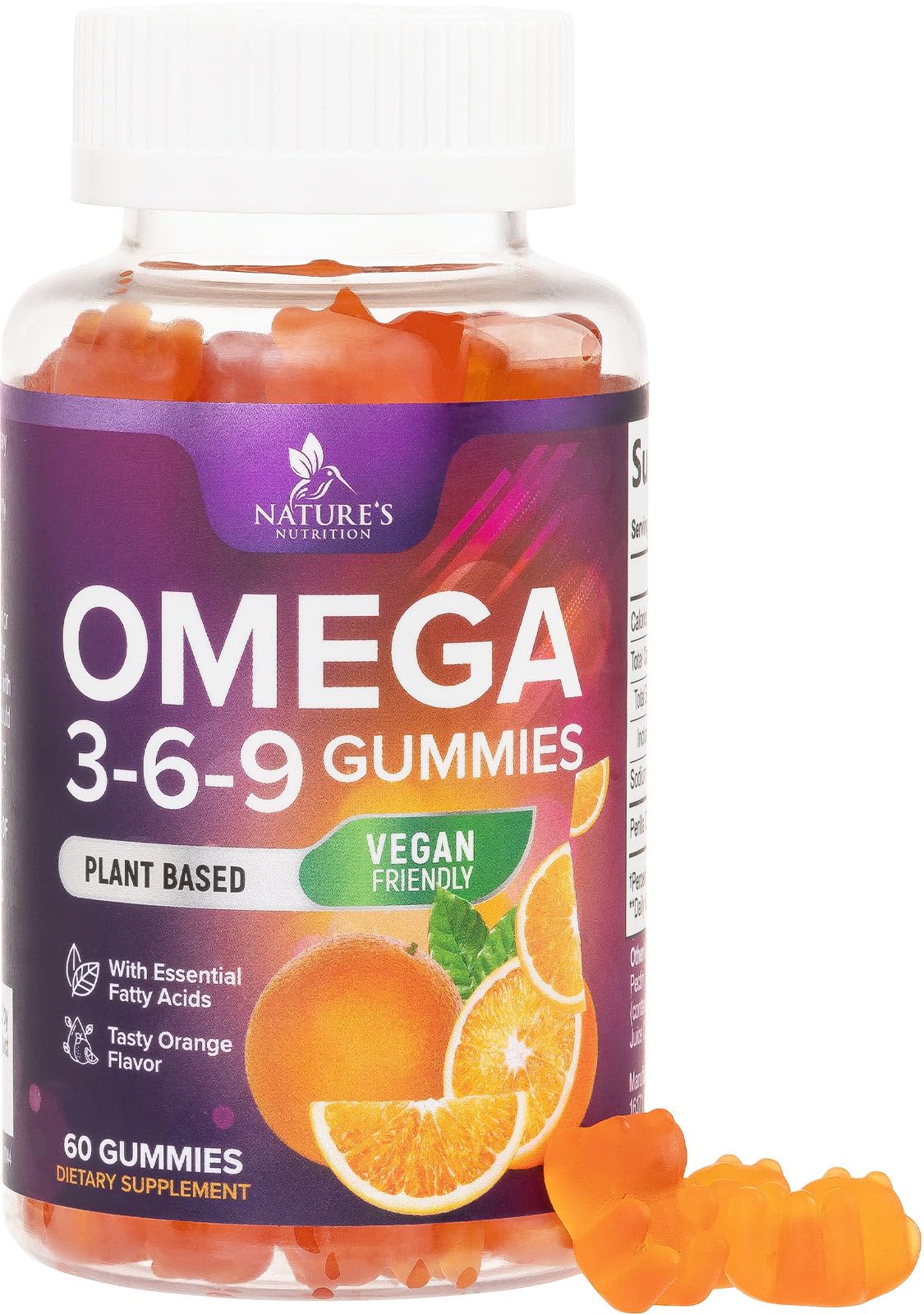 Gummies Omega 3 6 9 Nature's Nutrition vue de face avec emballage orange