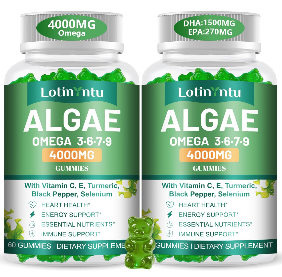 Gummies Omega 3 à base d'algues LotinYntu, 4000mg, vue avant