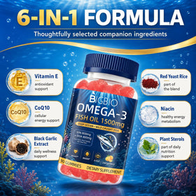 Gummies Omega-3 BIGBIO 1500mg avec CoQ10 en gros plan
