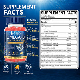 Gummies Omega-3 BIGBIO avec liste des ingrédients sur l'emballage