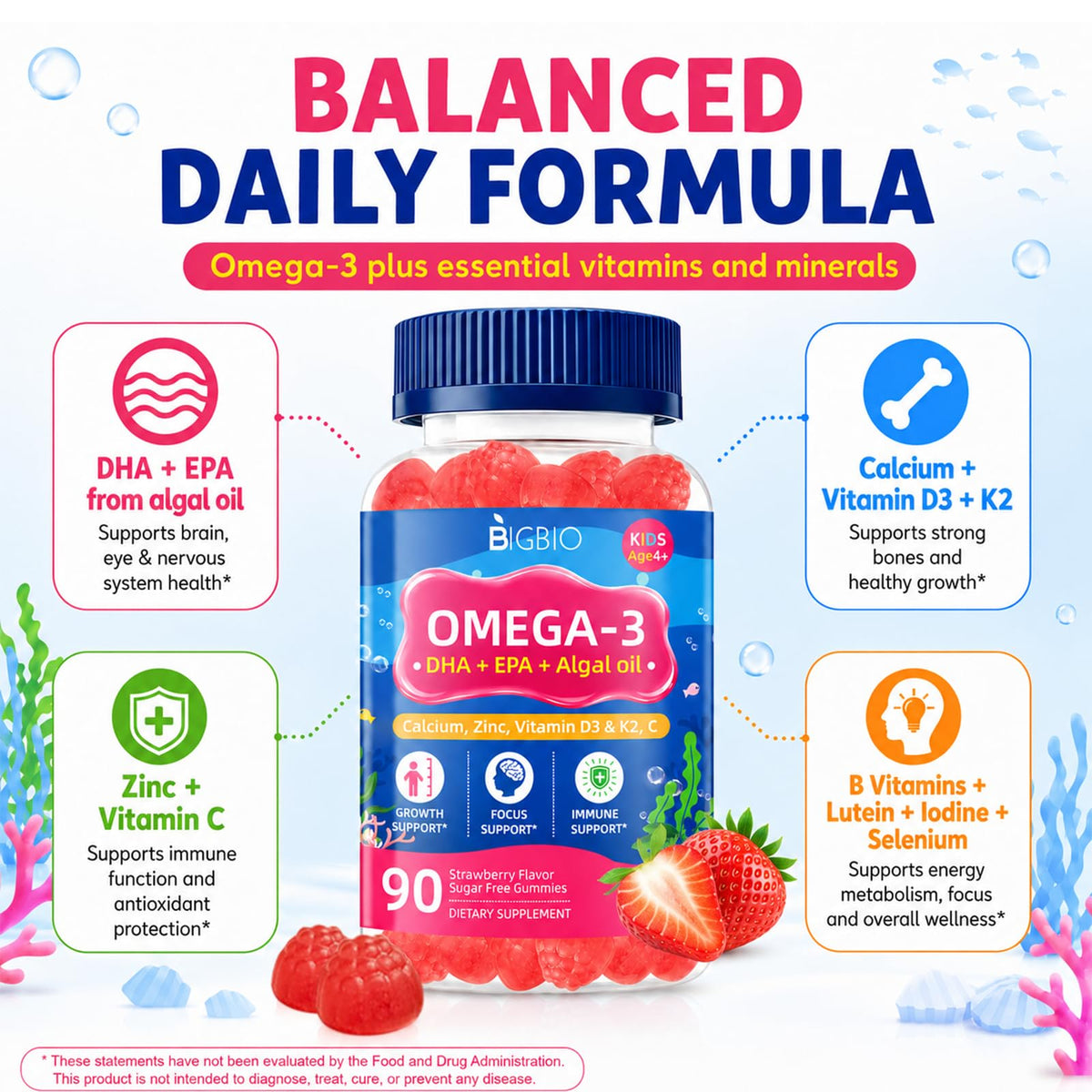 Gummies Oméga 3 BIGBIO avec multivitamines, couleur orange