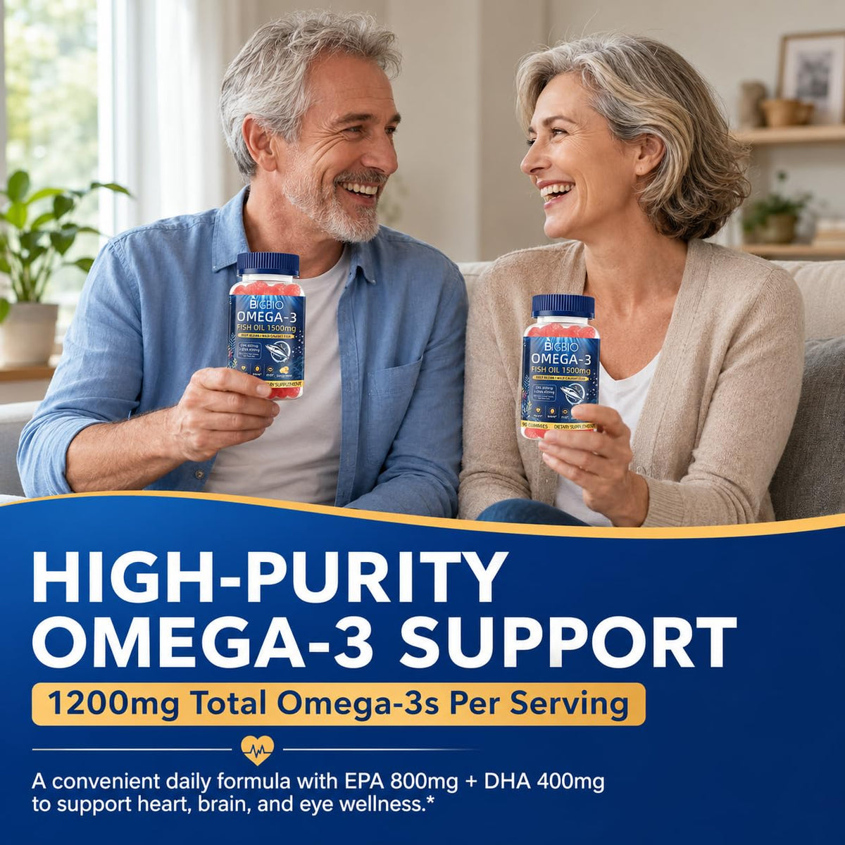 Gummies Omega-3 BIGBIO ouvertes avec gummies visibles