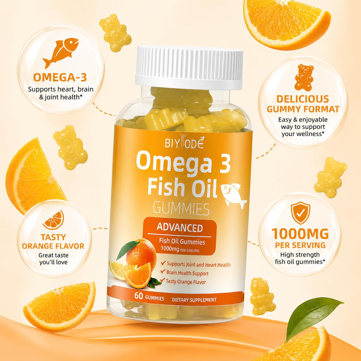 Gummies Omega 3 BIYODE, taille et format