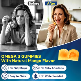 Gummies Omega 3 BSSTABBON avec ingrédients naturels en arrière-plan