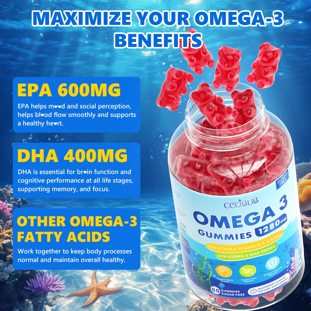 Gummies Omega 3 CCOBUB, texture douce après mastication
