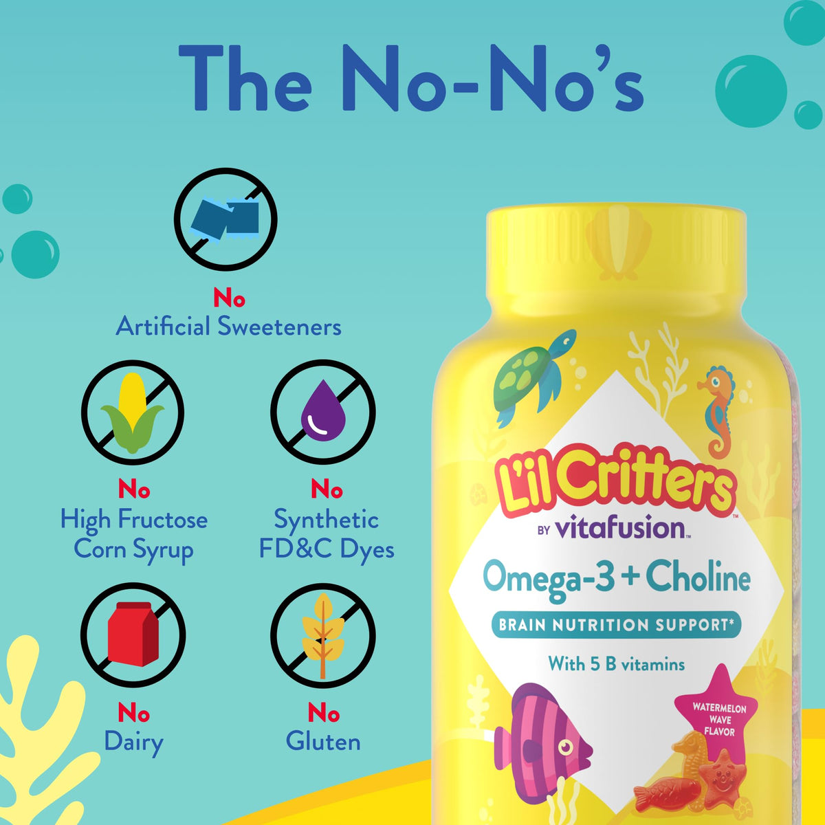 Gummies Omega-3 + Choline de Lil Critters, formes marines amusantes