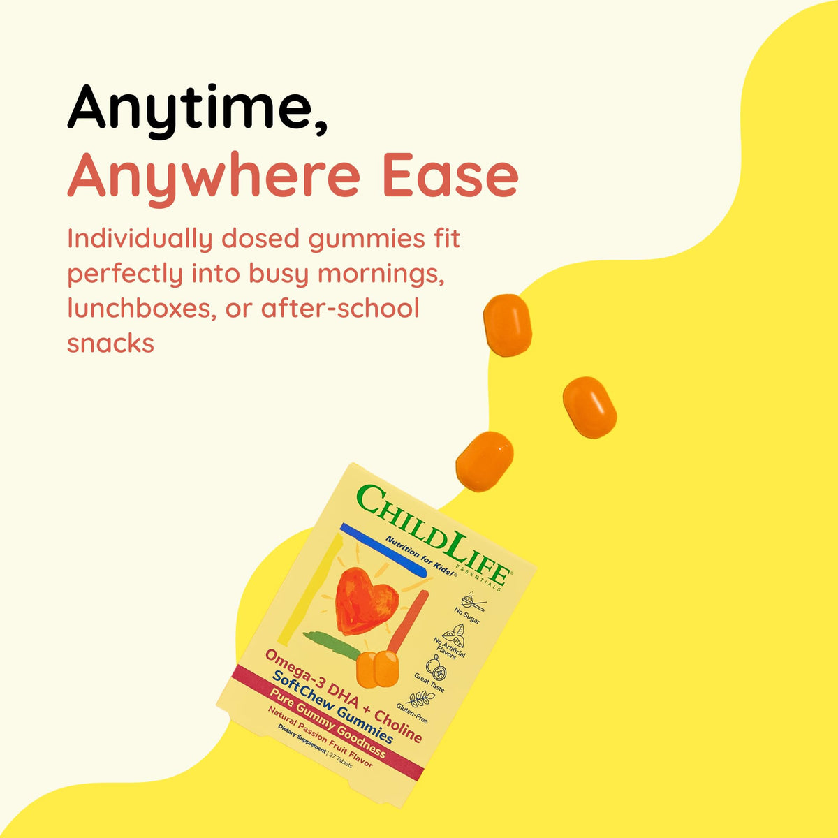 Gummies Omega-3 DHA + Choline CHILDLIFE ESSENTIALS avec des fruits