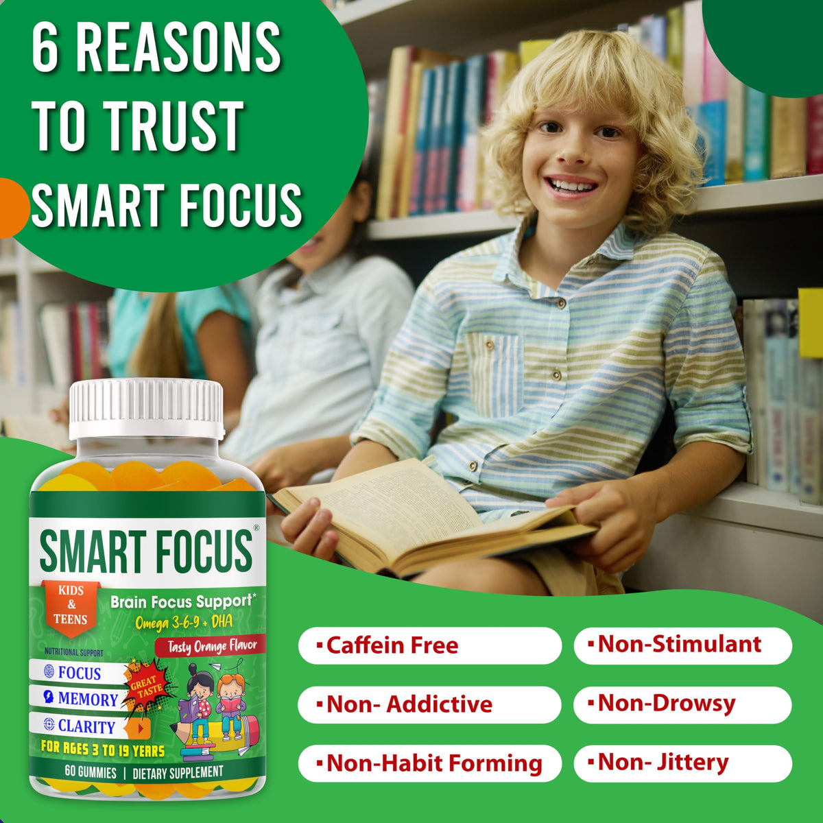 Gummies Omega 3 DHA pour enfants, arrière de l'emballage