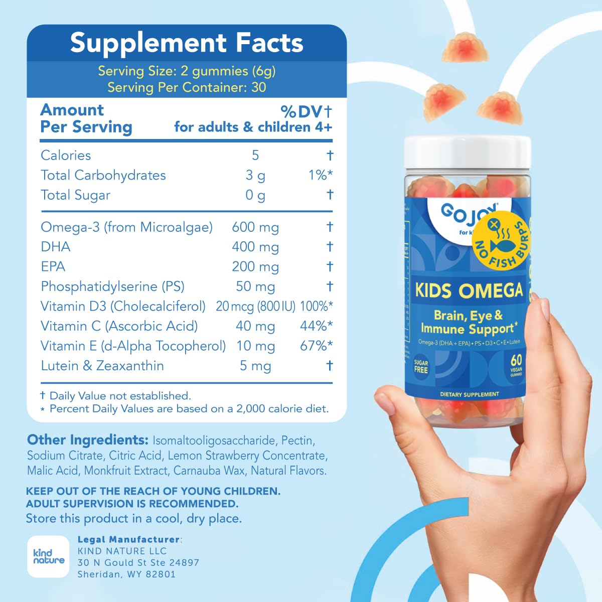 Gummies Omega 3 DHA Végétales GOJOY NATURALS avec des fruits