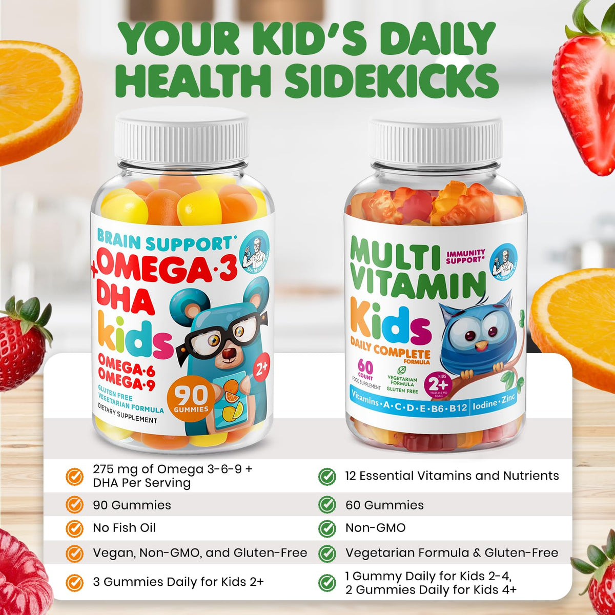 Gummies Omega 3 DR. MORITZ, vue de côté avec gummies visibles