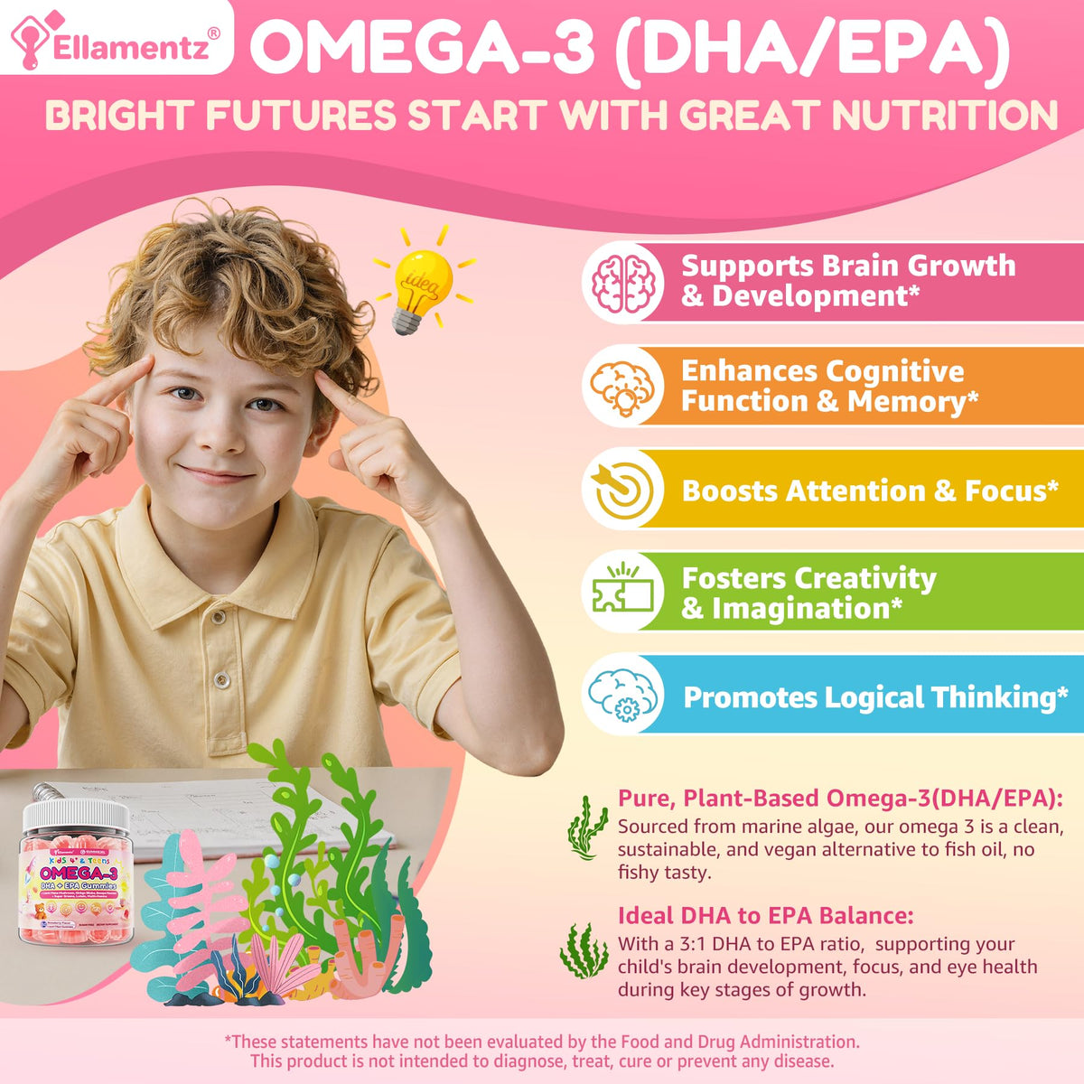 Gummies Omega 3 ELLAMENTZ dans une main, vue rapprochée