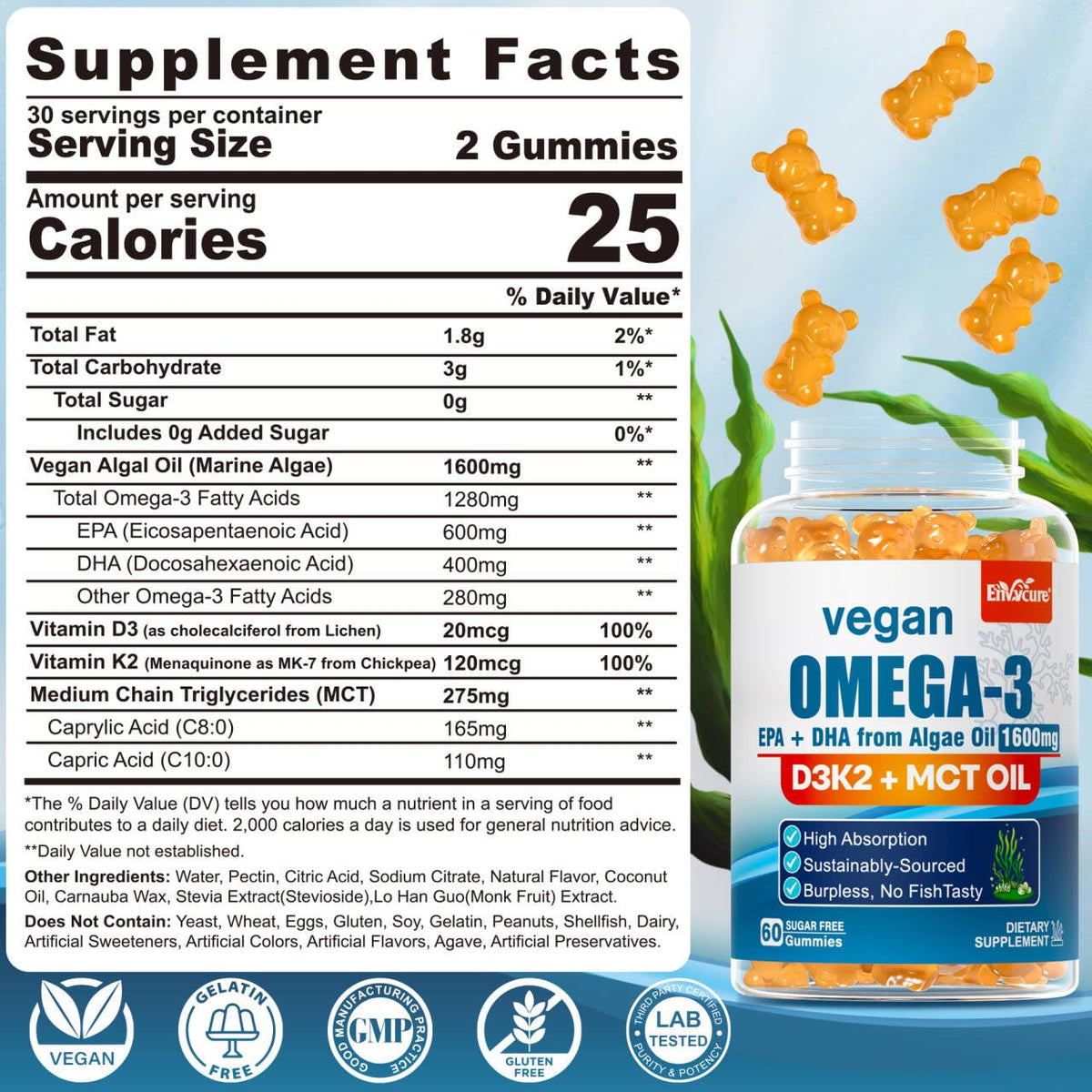 Gummies Omega 3 EnvyCure montrant la texture et la couleur orange