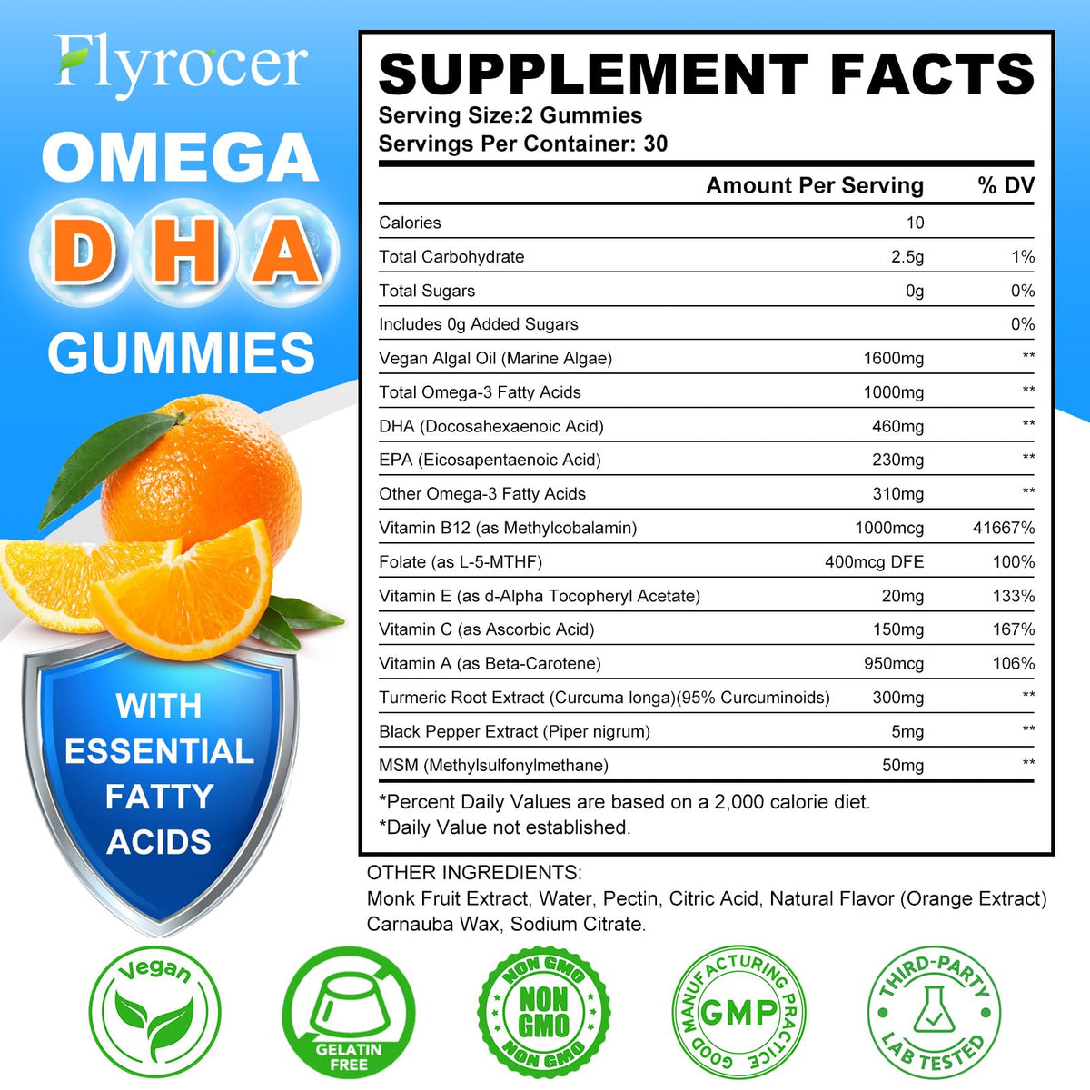 Gummies Omega 3 Flyrocer, orange, vue de côté