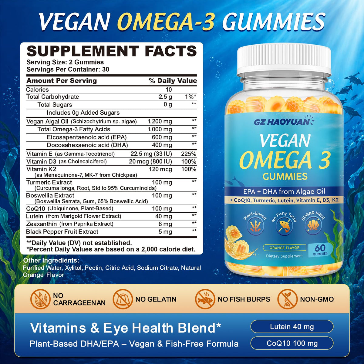 Gummies Omega 3 GZ HAOYUAN avec goût d'orange