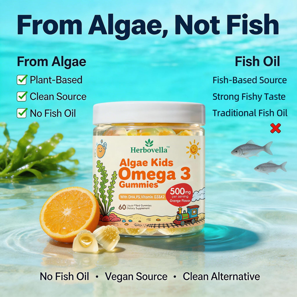 Gummies Omega 3 Herbovella avec étiquettes d'ingrédients détaillés