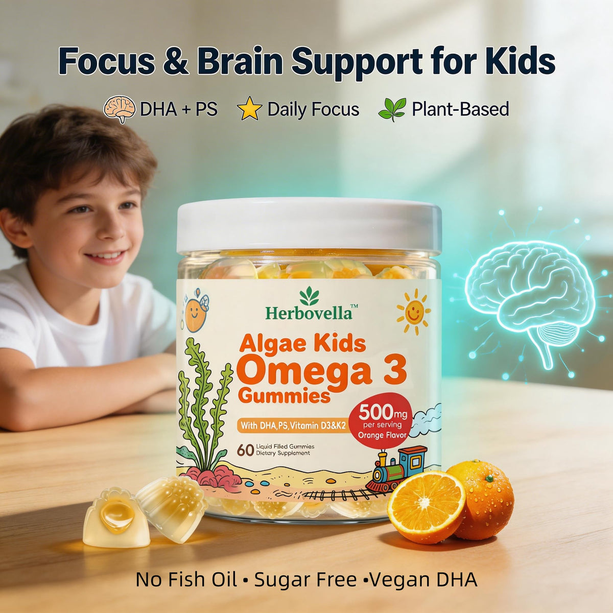 Gummies Omega 3 Herbovella montrant la texture douce et fruitée