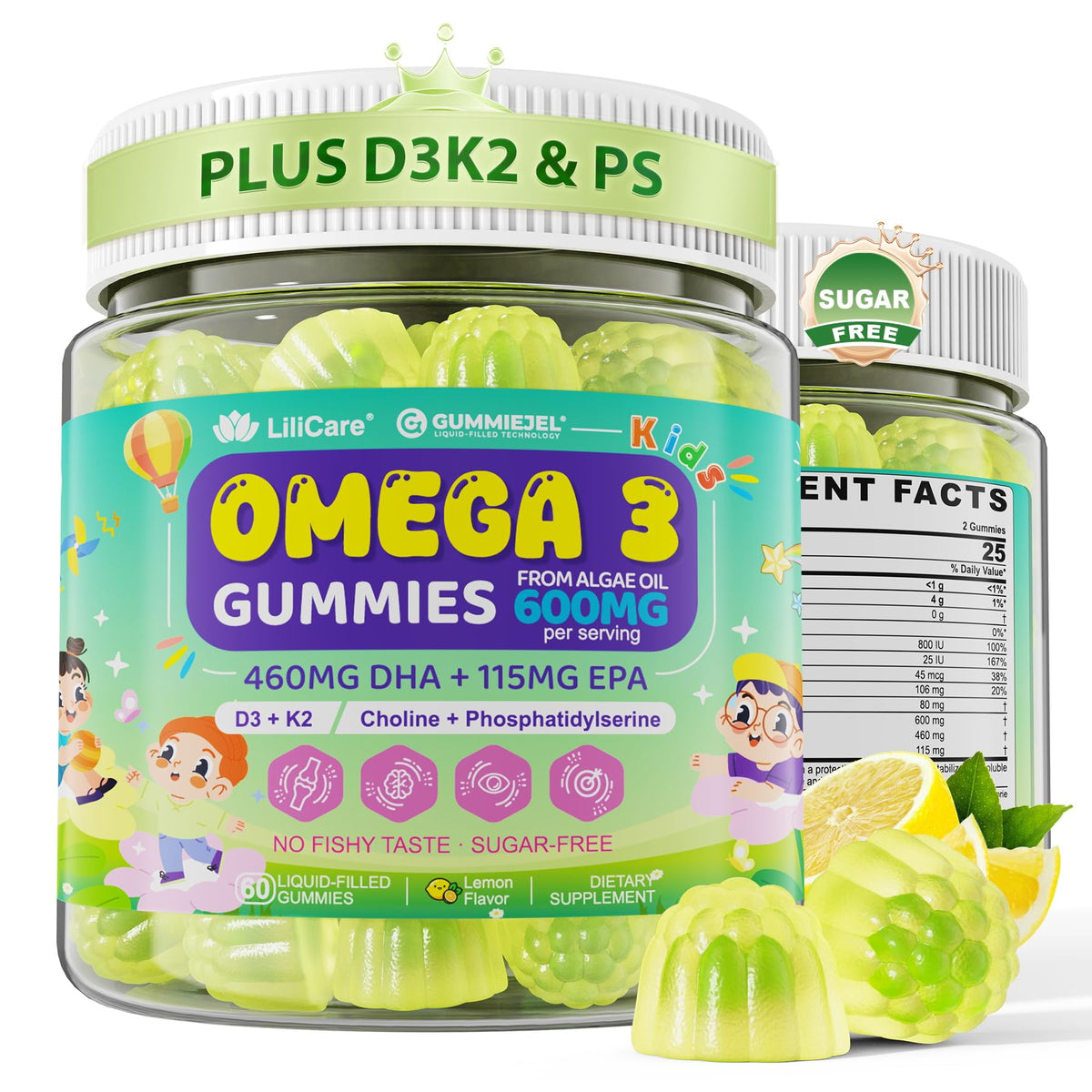 Gummies Omega-3 LILICARE pour enfants, vue avant, goût citron