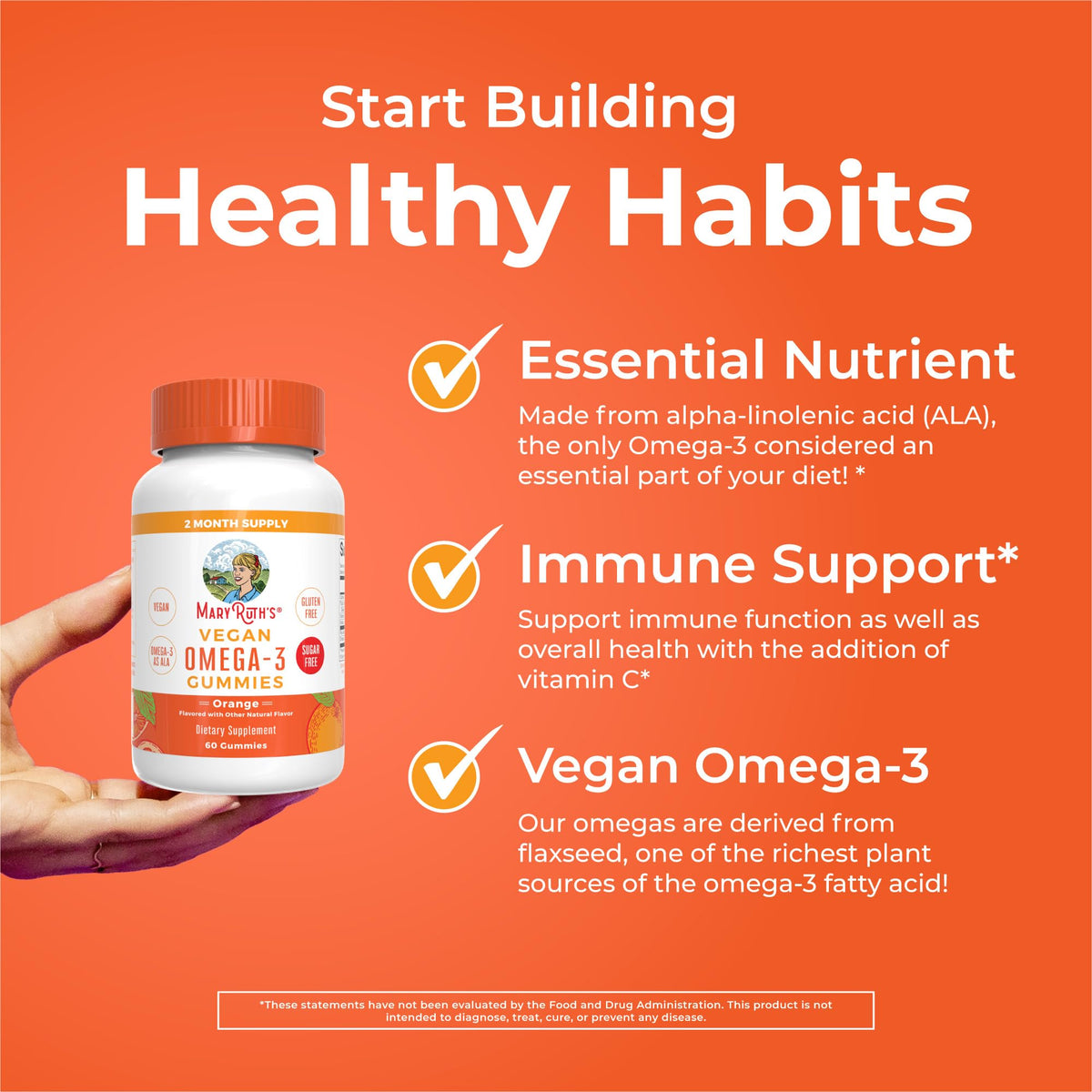Gummies Omega 3 MARYRUTH'S avec des ingrédients naturels en arrière-plan