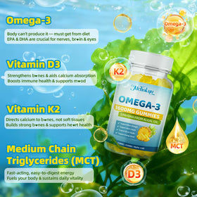 Gummies oméga-3 Mchokuu avec une vue de la portion