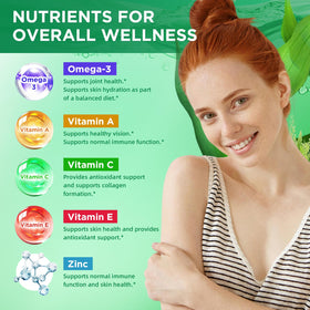 Gummies Omega-3 MEENCCD à côté d'un verre d'eau
