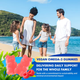 Gummies Omega-3 Saajoor, présentation avec fruits