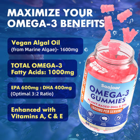 Gummies Omega-3 Saajoor sur un fond coloré