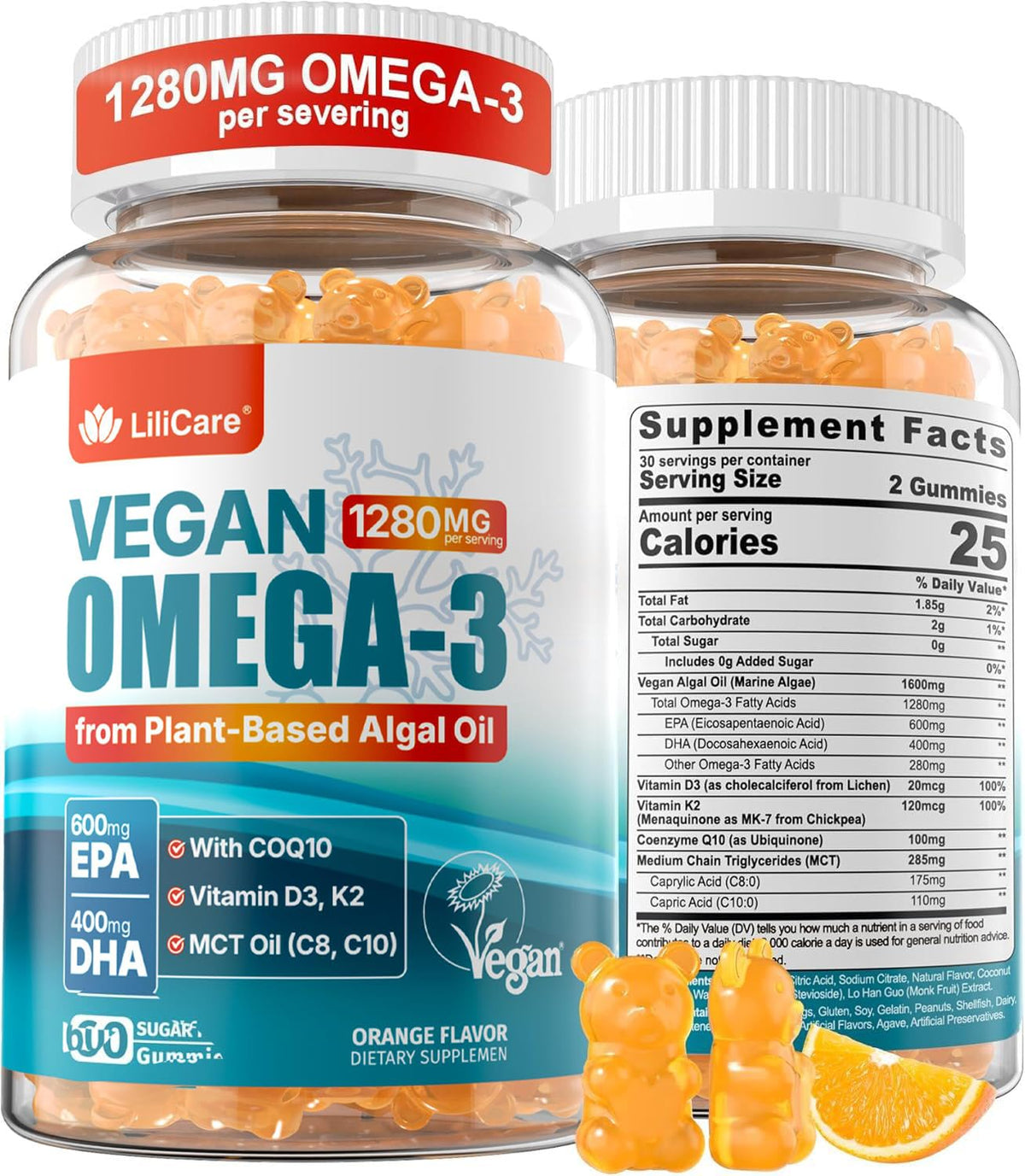 Gummies Omega-3 Vegan LILICARE orange saveur front view