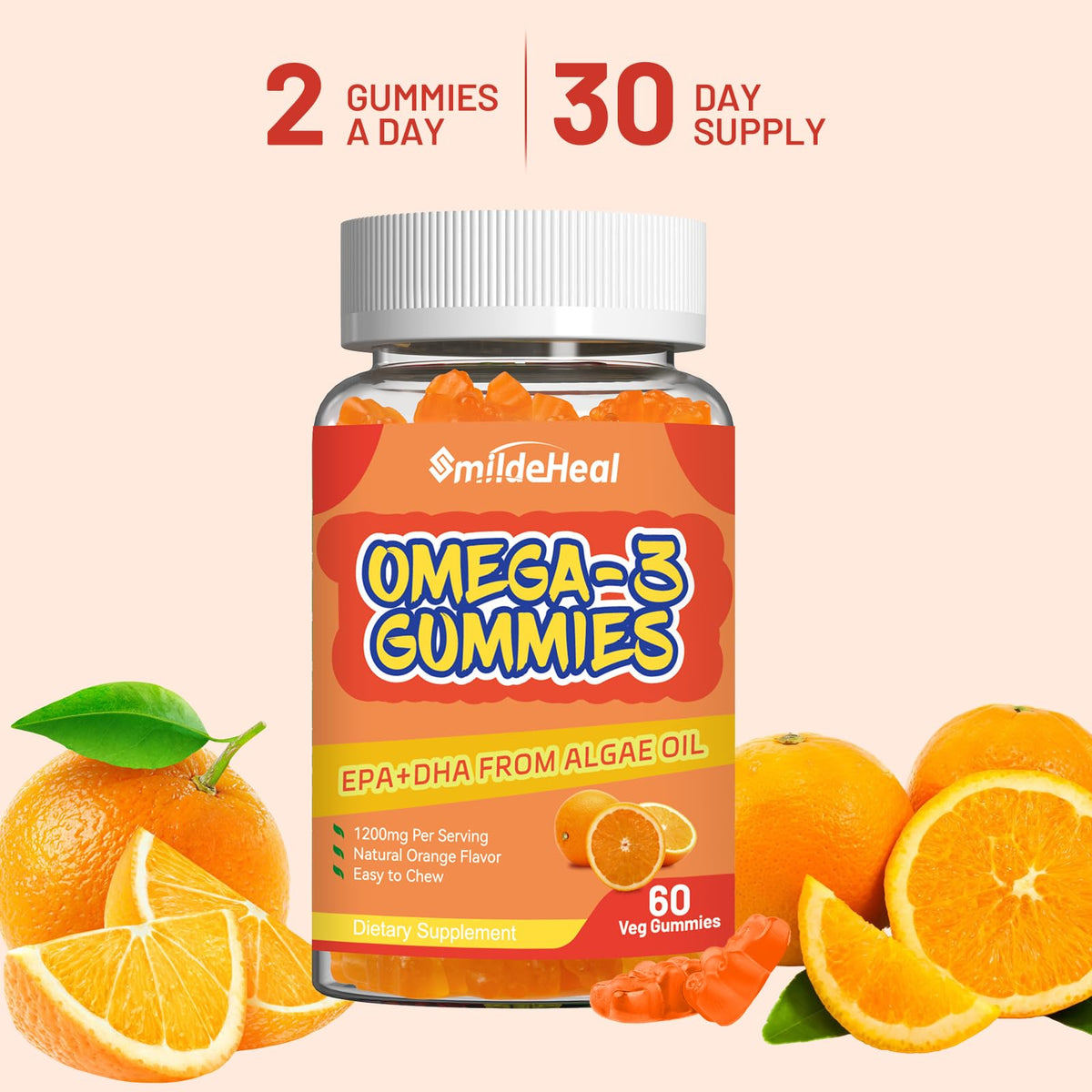 Gummies Omega 3 Vegan SmildeHeal 1000mg avec une cuillère