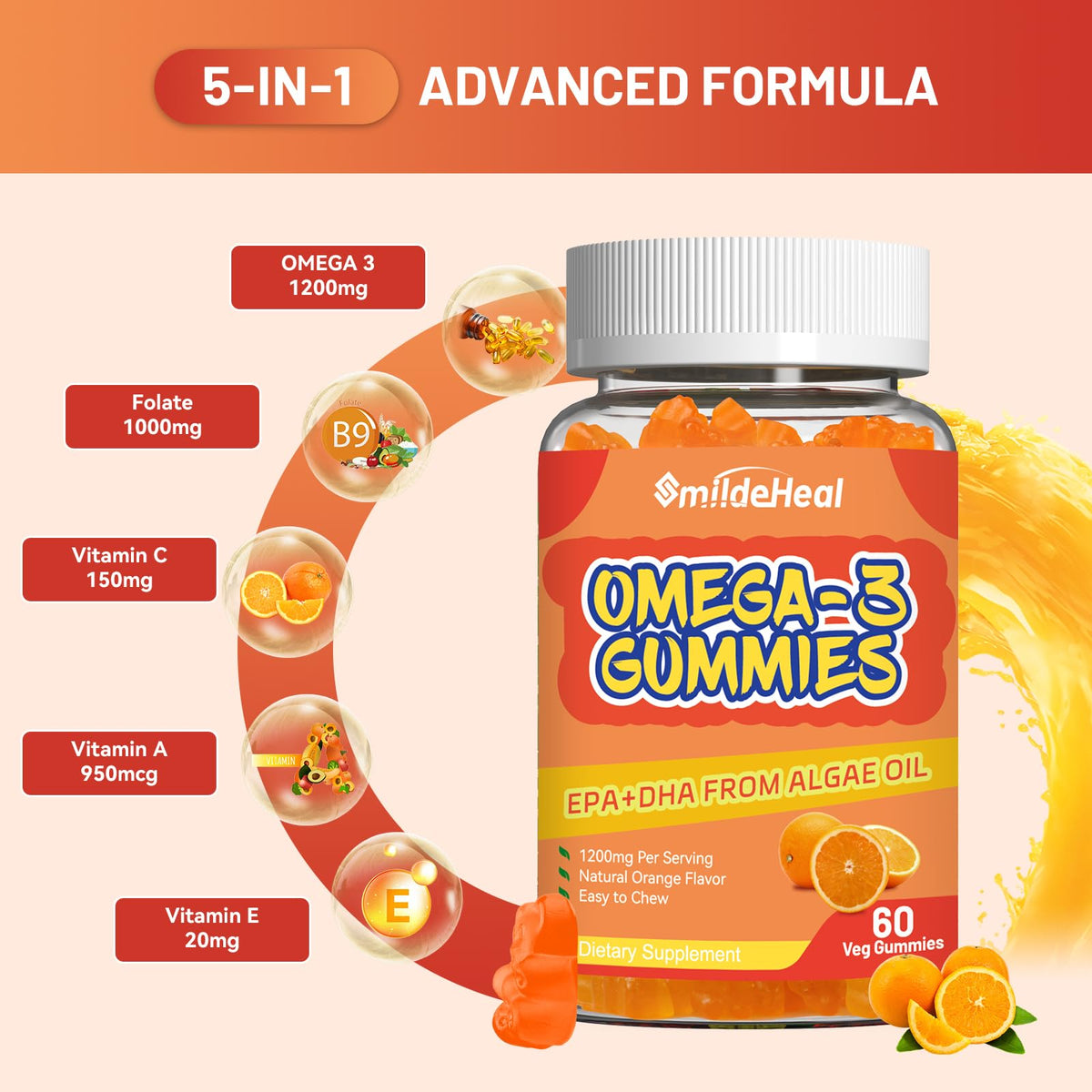 Gummies Omega 3 Vegan SmildeHeal 1000mg côté de la boîte