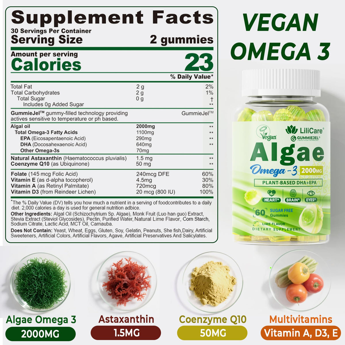 Gummies Omega 3 Végétales LILICARE avec CoQ10 et astaxanthine
