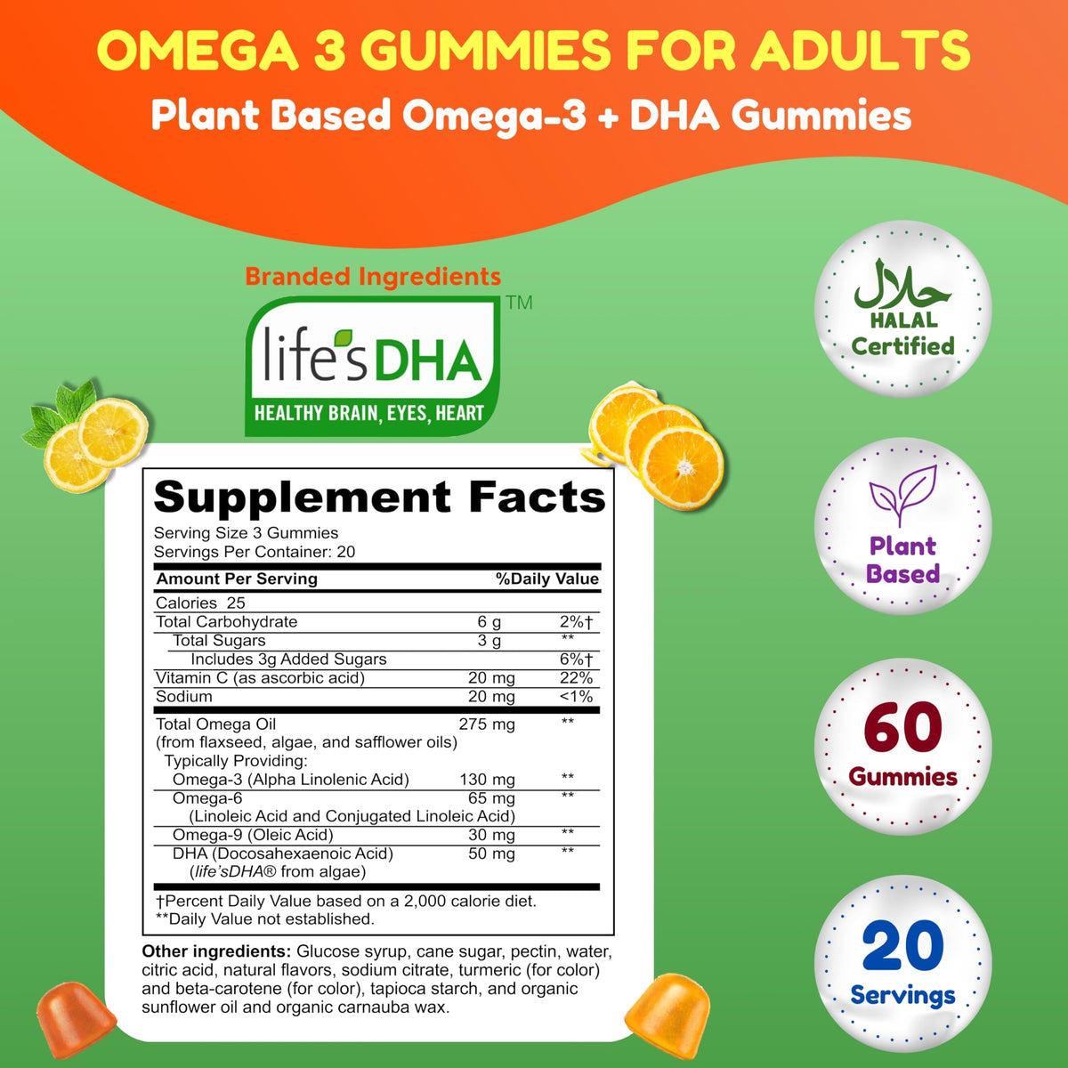 Gummies Omega 3 Végétales SHIFAA NUTRITION avec saveur d'orange