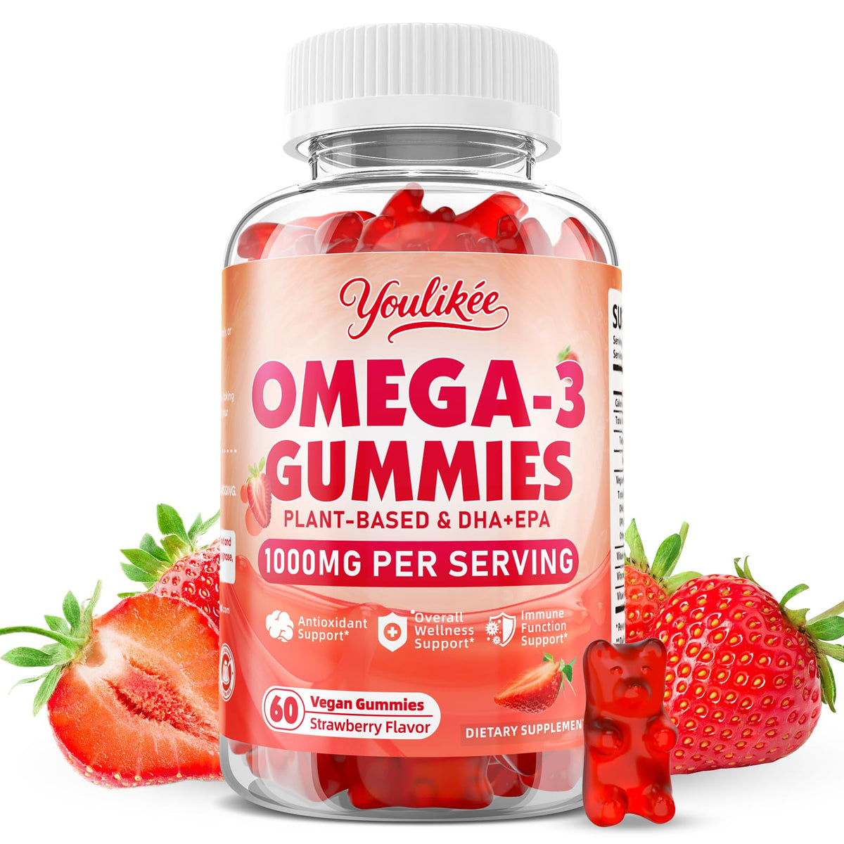 Gummies Omega-3 Végétales Youlikee 1000mg, paquet de 60 gummies