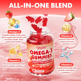 Gummies Omega-3 Végétales Youlikee, présentation du produit sur fond blanc