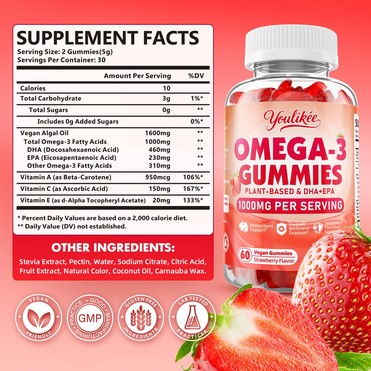 Gummies Omega-3 Végétales Youlikee, vue de face avec étiquette