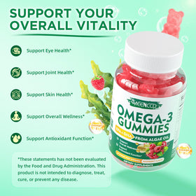 Gummies Omega-3 Végétalien MEENCCD 1000mg avec une main tenant une gomme