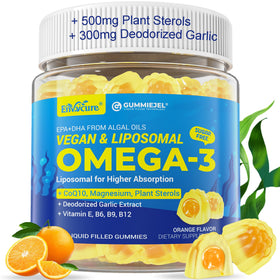 Gummies Omega-3 végétaliennes EnvyCure 1000mg avec CoQ10 et Magnésium, vue de face