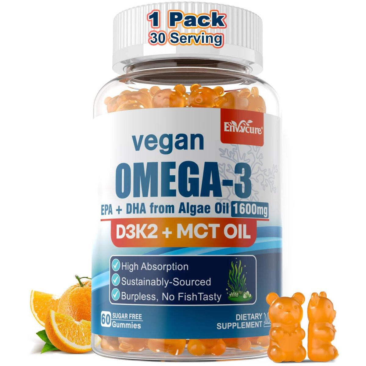 Gummies Omega 3 végétaliennes EnvyCure en emballage orange