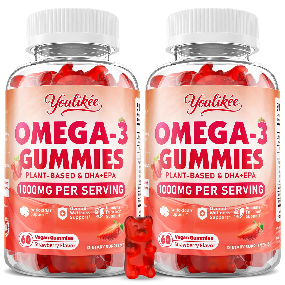 Gummies Omega-3 Végétaux Youlikee 1000mg 120 Ct vue de face